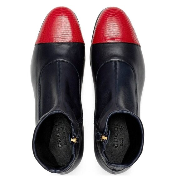 GUCCI MENS BOOTS DARK BLUE LEATHER RED LIZARD TOE ANKLE BOOTIES sz 11 11.5 - Picture 5 of 16